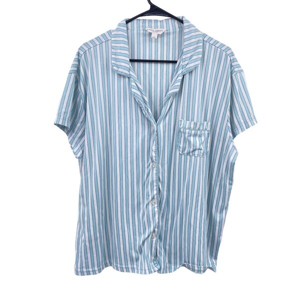 Laura Ashley pajama set size large Short sleeve soft striped blue white comforta - Picture 8 of 10